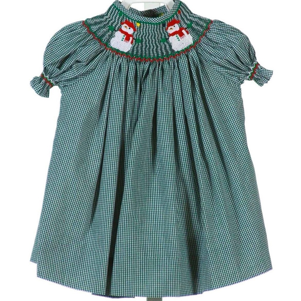 WISH UPON A STAR Green Christmas Boutique DRESS SMOCKED SNOWMEN 6M NEW Baby Girl